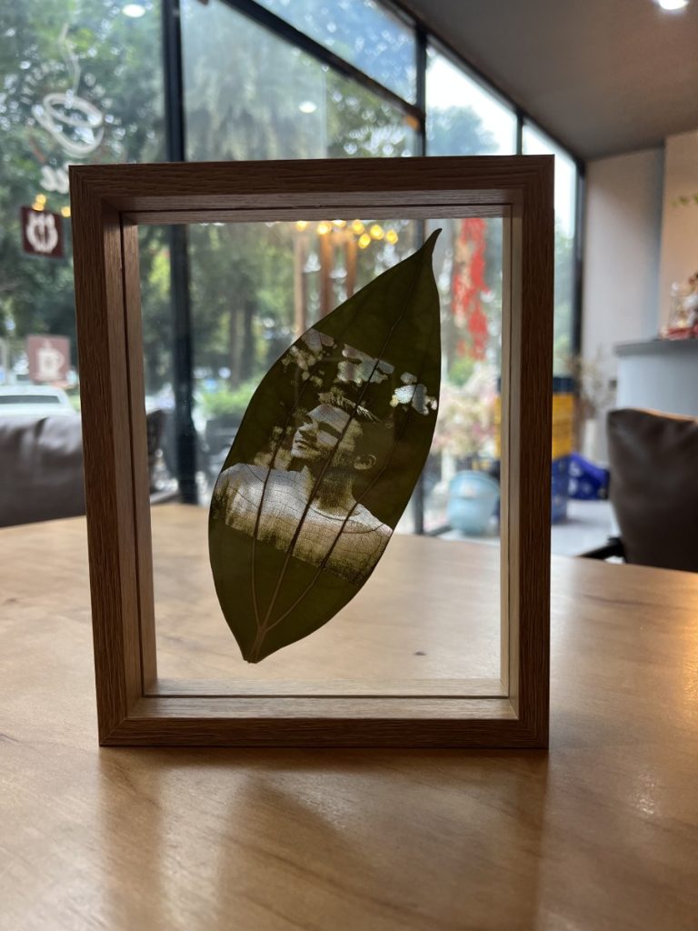 Portrait printed on a leaf for Gifts for Men who has everything.