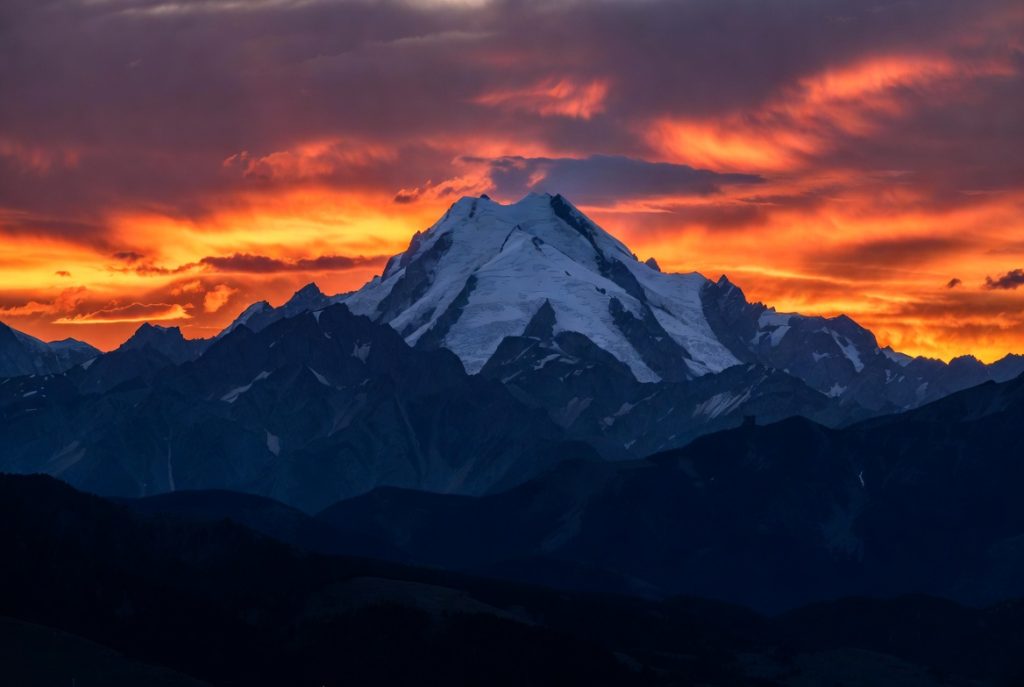 Bold personalized sunset mountain peak nature art print for him – dramatic lighting suitable for man cave or home office
